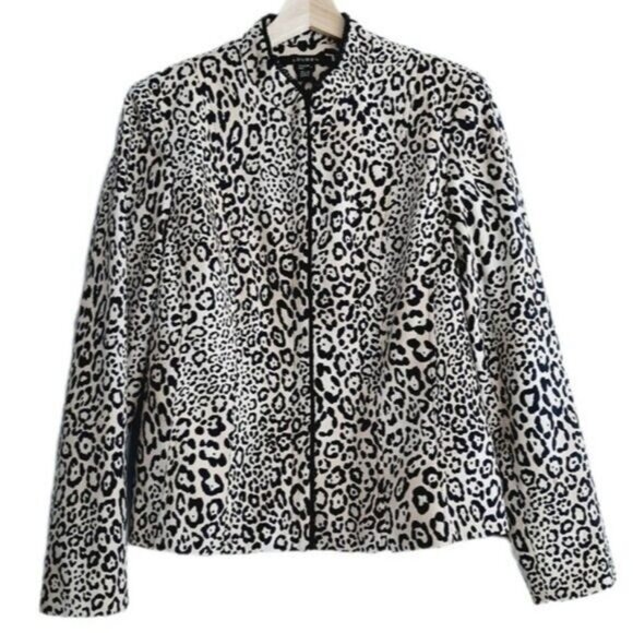 LOUBEN Leopard Print Full-zip Blazer Jacket Animal Pattern Sz 6 - Picture 1 of 11